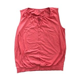 Ann Taylor Loft Women's Sleeveless Coral Pink Top Blouse Cotton Button Front
